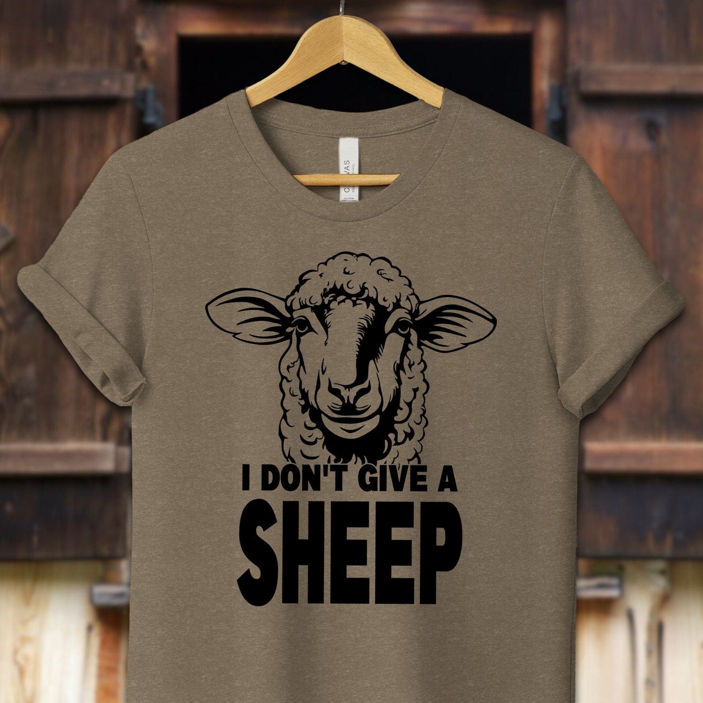 Unisex Shirt Adult T-Shirt / XS / Heather Olive I Don't Give A Sheep Shirt