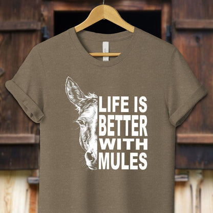 Unisex Shirt Adult T-Shirt / XS / Heather Olive Life Is Better With Mules Shirt