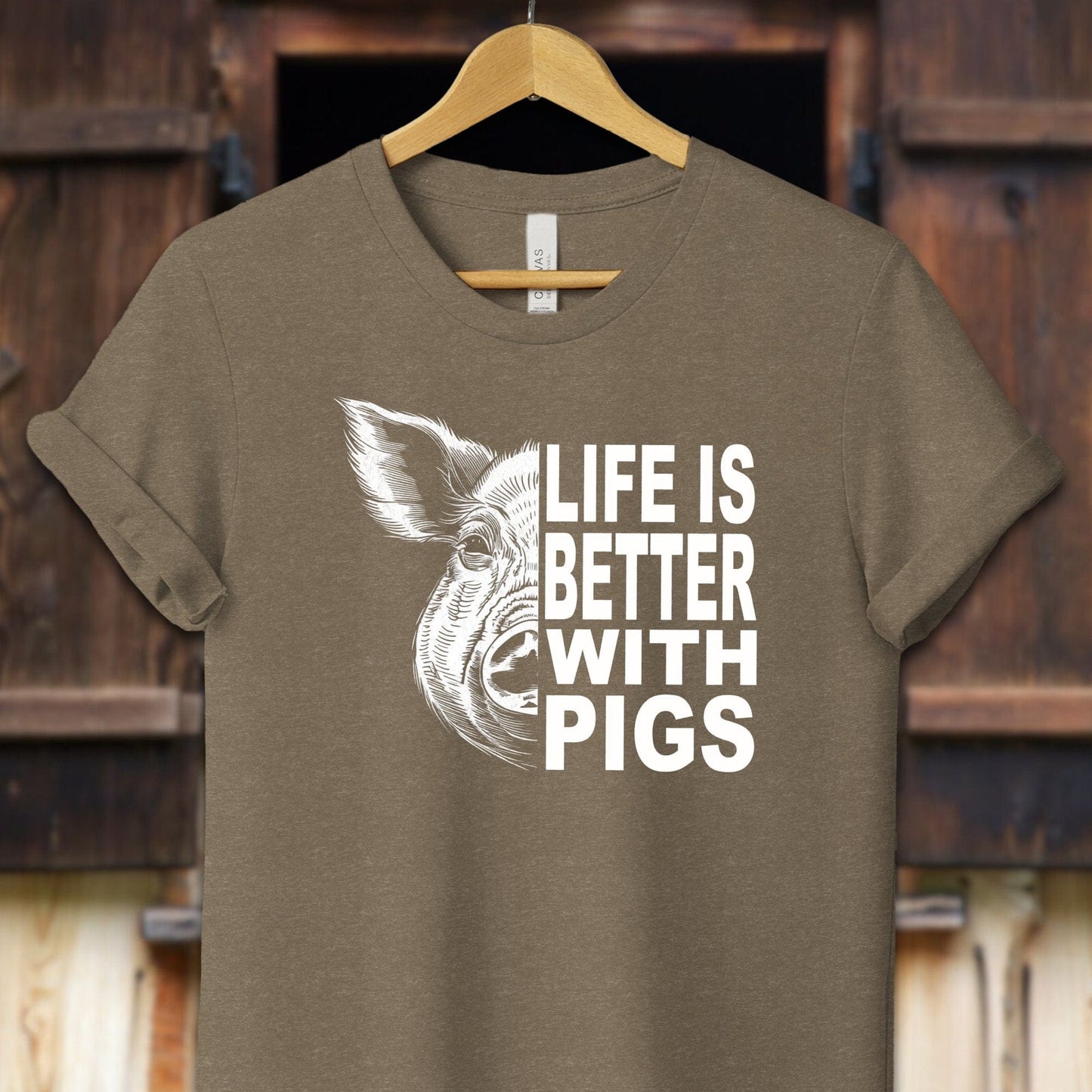 Unisex Shirt Adult T-Shirt / XS / Heather Olive Life is Better with Pigs Shirt