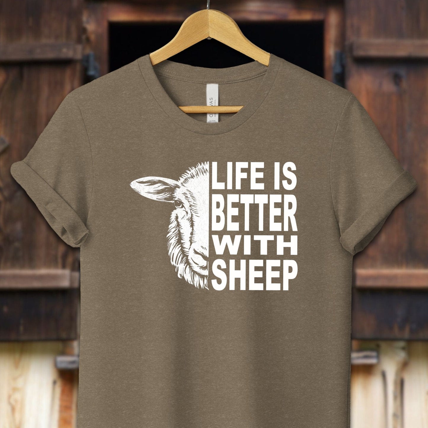 Unisex Shirt Adult T-Shirt / XS / Heather Olive Life Is Better With Sheep Shirt