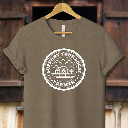 Unisex Shirt Adult T-Shirt / XS / Heather Olive Support Your Local Farmer Shirt