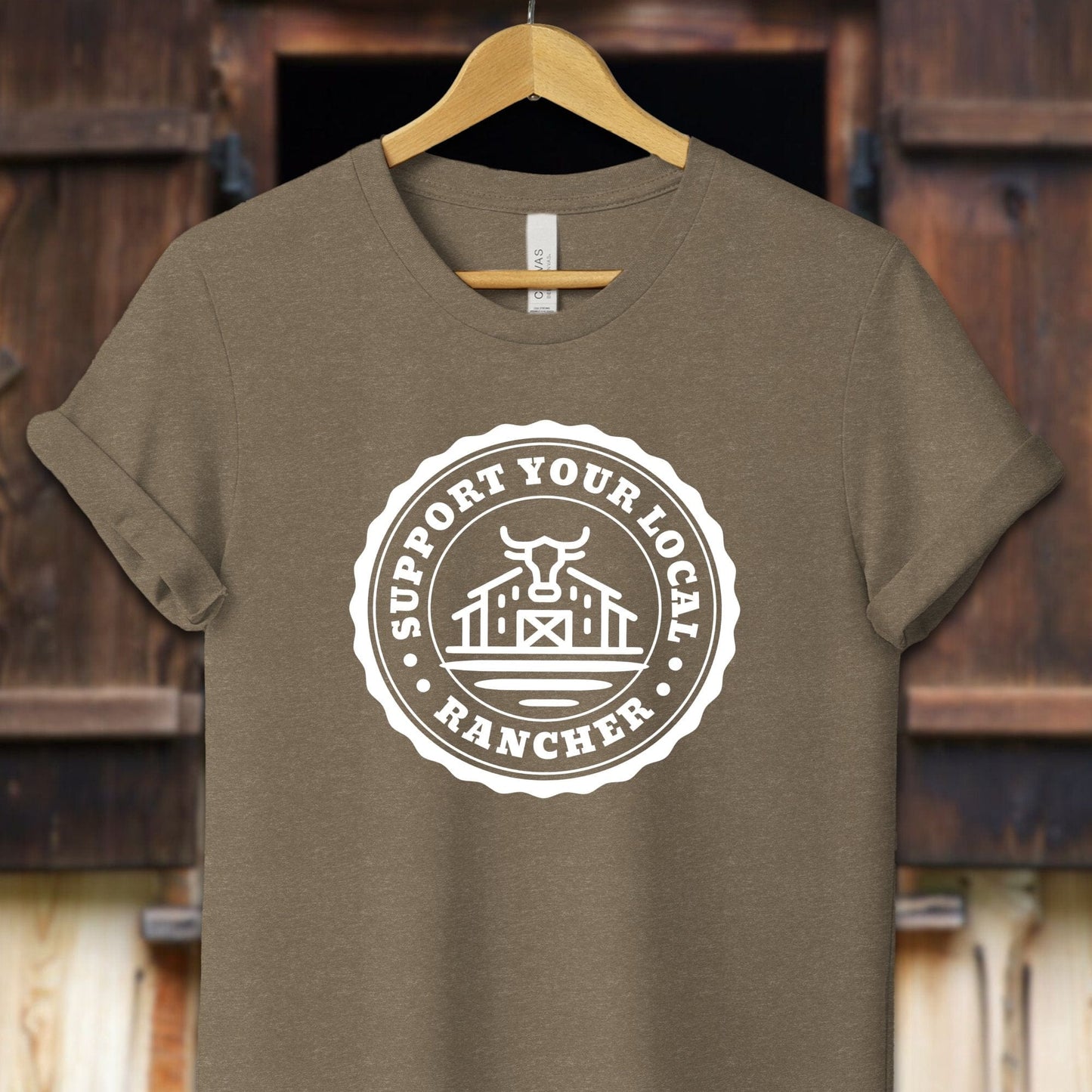 Unisex Shirt Adult T-Shirt / XS / Heather Olive Support Your Local Rancher Shirt