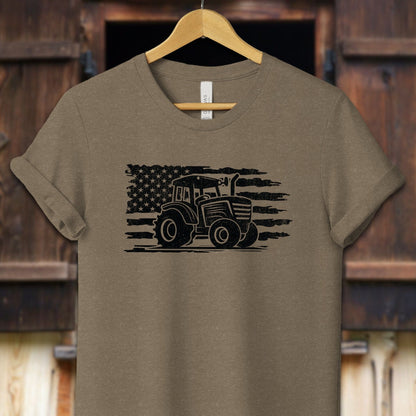 Unisex Shirt Adult T-Shirt / XS / Heather Olive Vintage American Flag Tractor Shirt