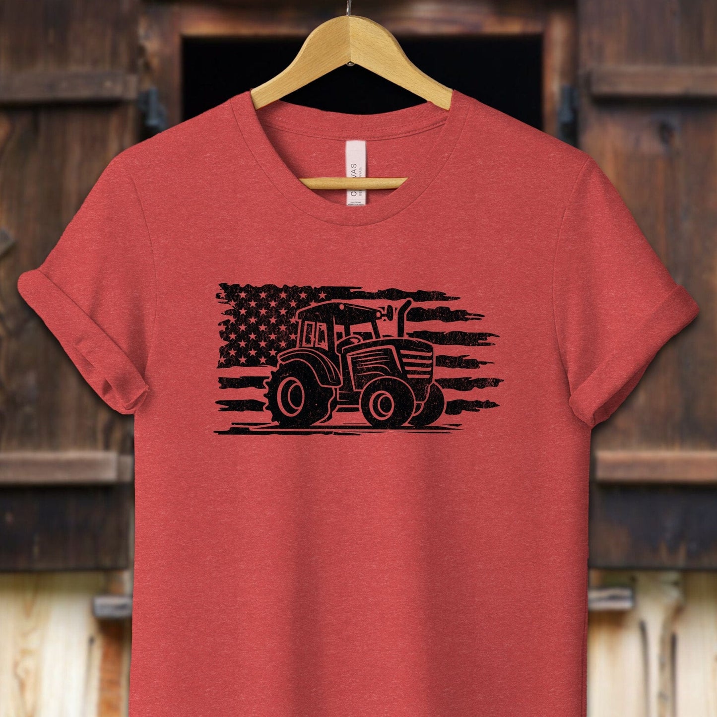 Unisex Shirt Adult T-Shirt / XS / Heather Red Vintage American Flag Tractor Shirt