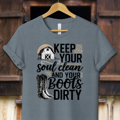 Unisex Shirt Adult T-Shirt / XS / Heather Slate Clean Soul and Dirty Boots Shirt