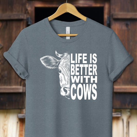 Unisex Shirt Adult T-Shirt / XS / Heather Slate Life Is Better With Cows Shirt