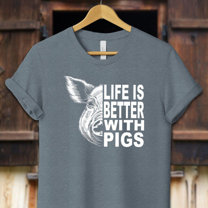 Unisex Shirt Adult T-Shirt / XS / Heather Slate Life is Better with Pigs Shirt