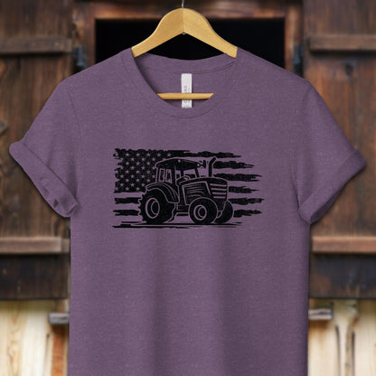 Unisex Shirt Adult T-Shirt / XS / Heather Team Purple Vintage American Flag Tractor Shirt