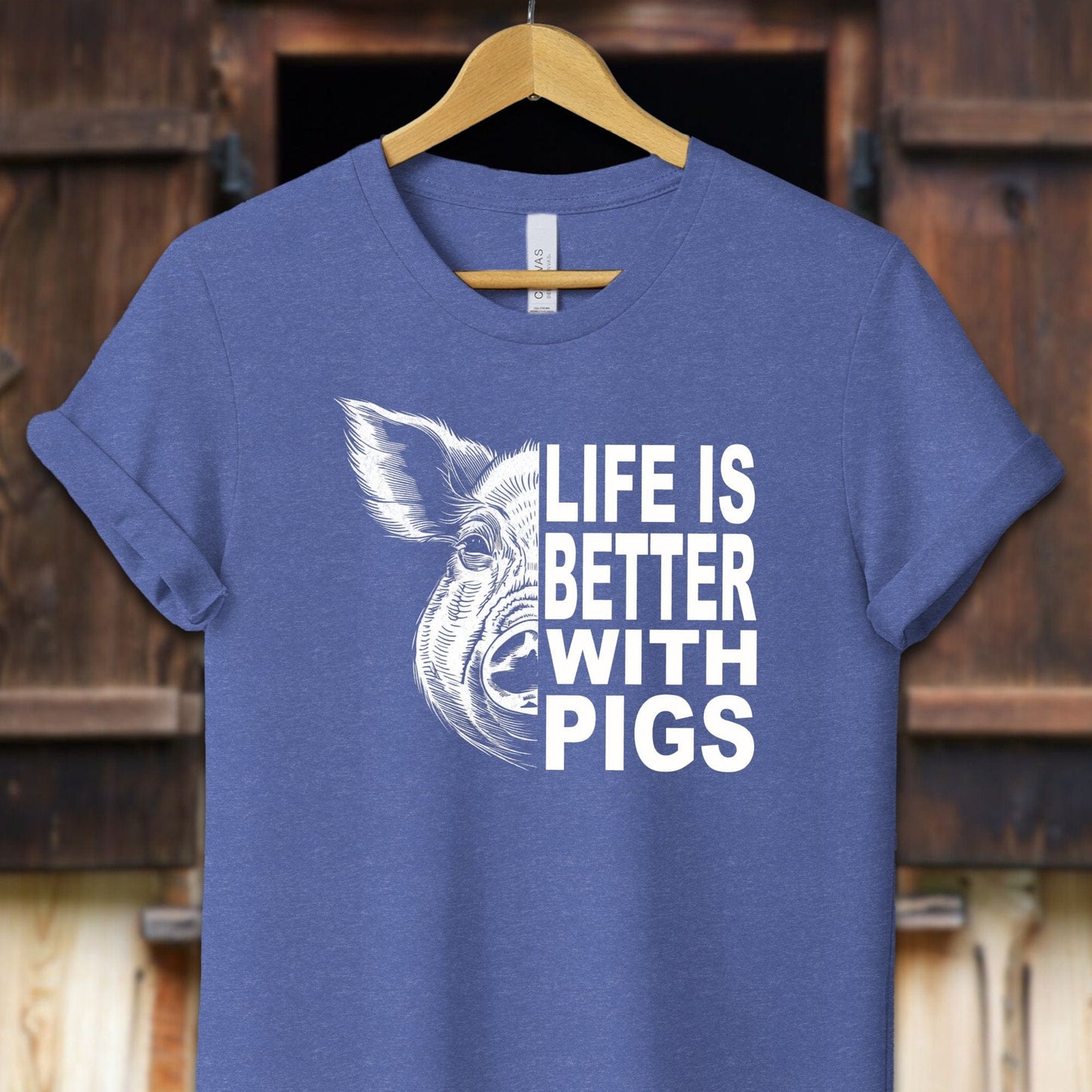 Unisex Shirt Adult T-Shirt / XS / Heather True Royal Life is Better with Pigs Shirt