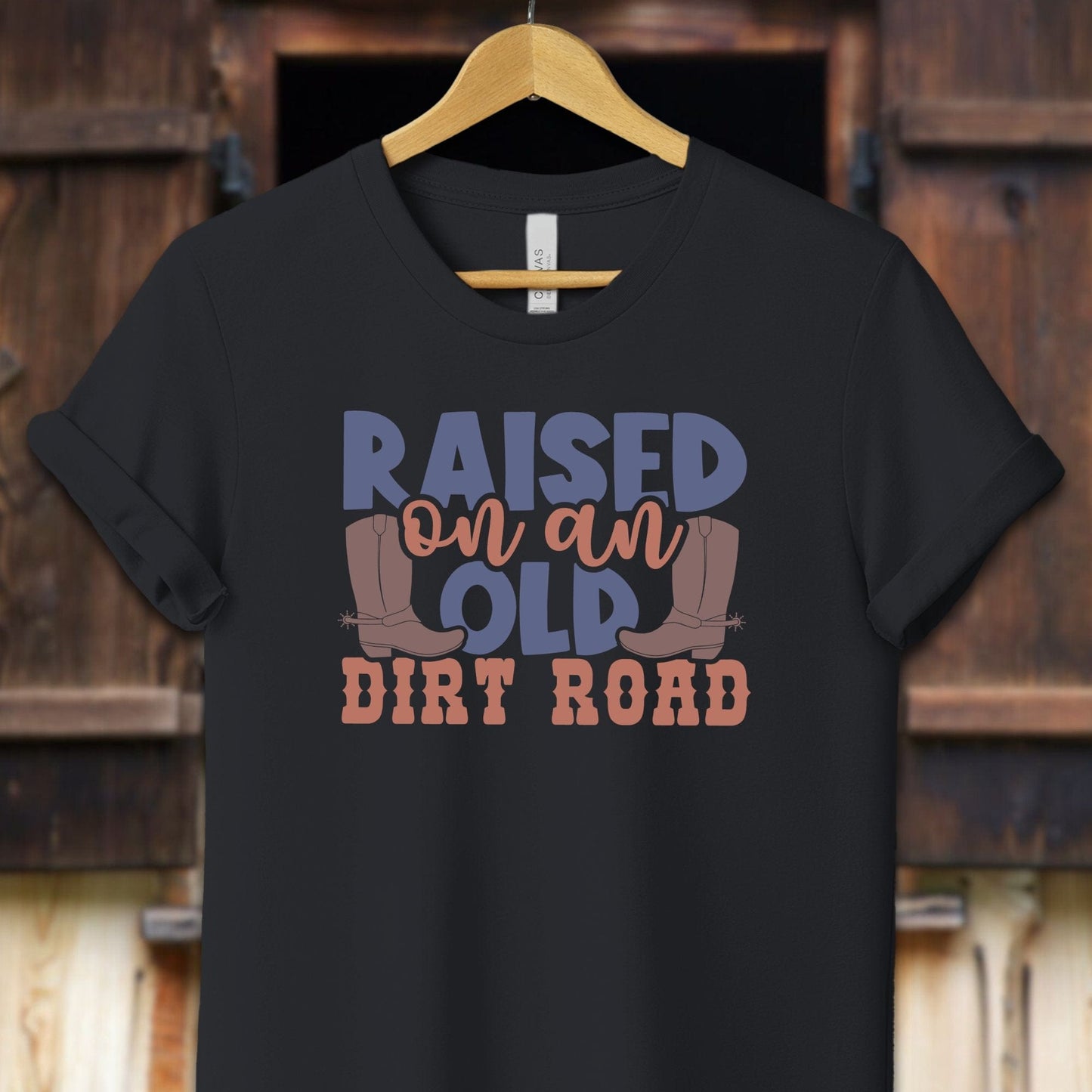 Unisex Shirt Adult T-Shirt / XS / Vintage Black Raised on an Old Dirt Road Shirt