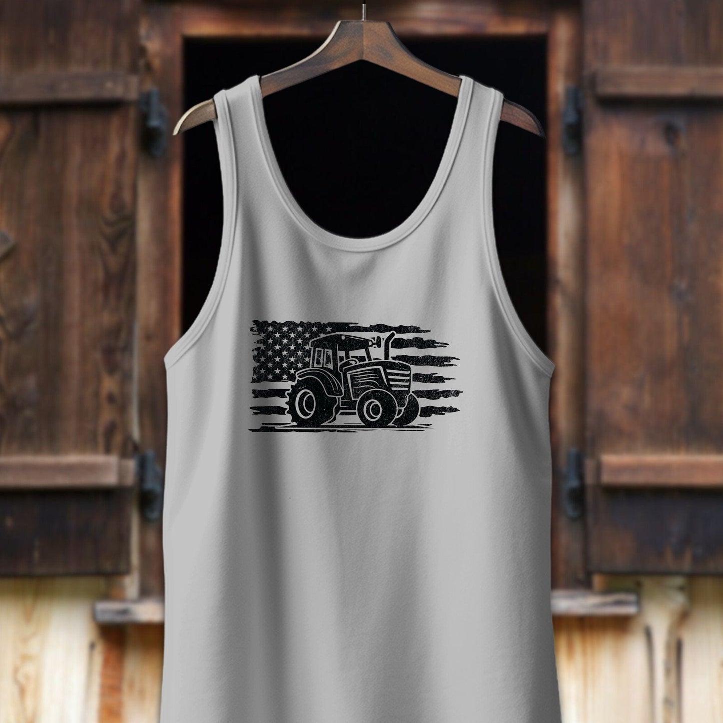 Unisex Shirt Adult Tank Top / XS / Athletic Heather Vintage American Flag Tractor Shirt