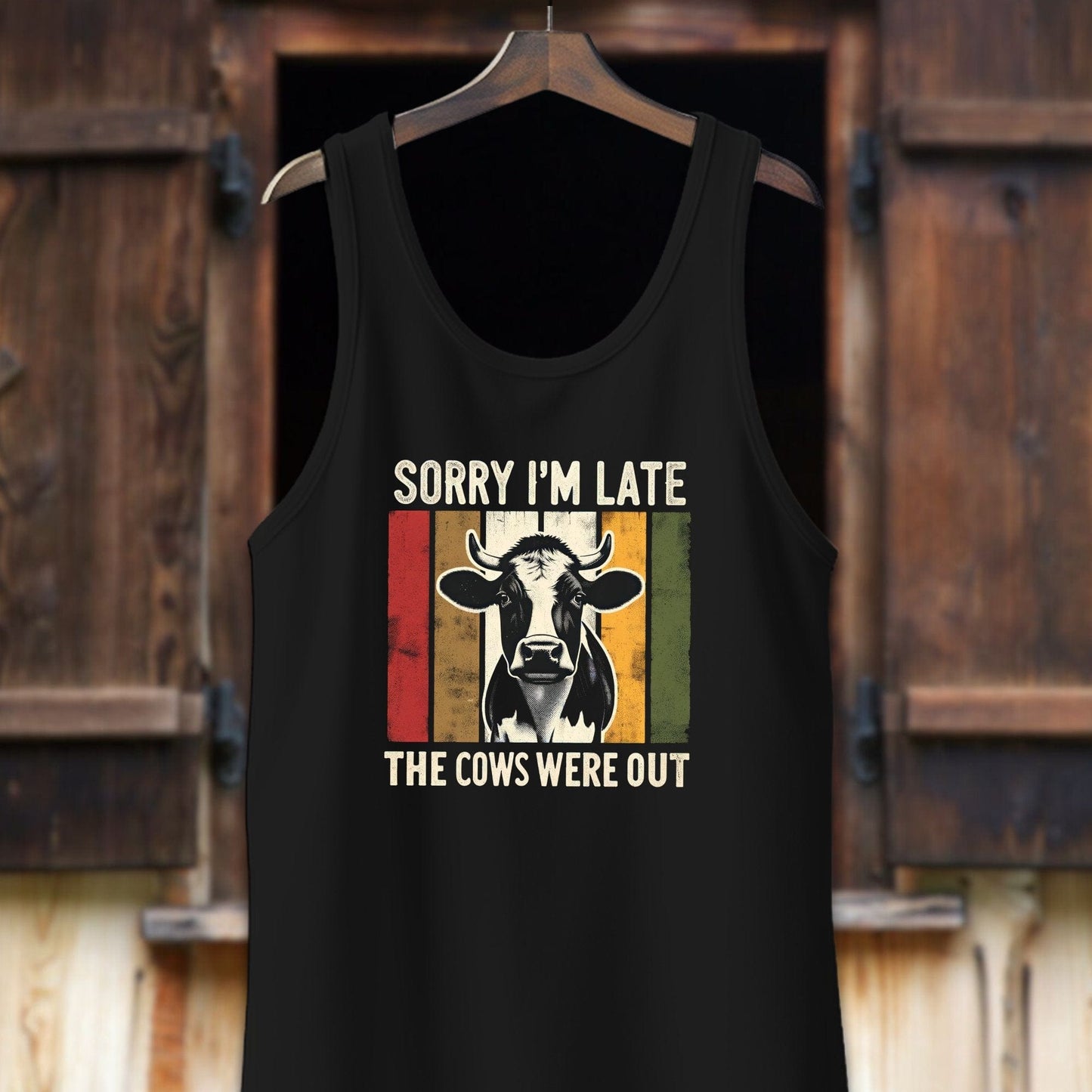 Unisex Shirt Adult Tank Top / XS / Black Sorry I'm Late Cows Were Out Shirt