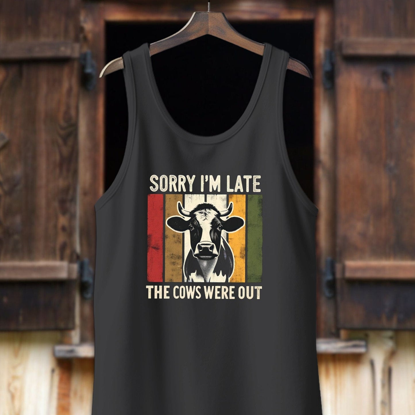 Unisex Shirt Adult Tank Top / XS / Dark Grey Sorry I'm Late Cows Were Out Shirt