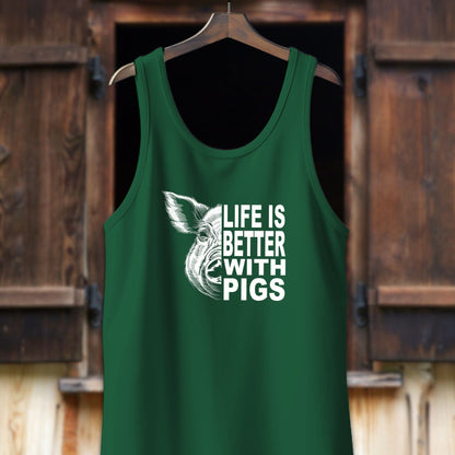 Unisex Shirt Adult Tank Top / XS / Kelly Life is Better with Pigs Shirt