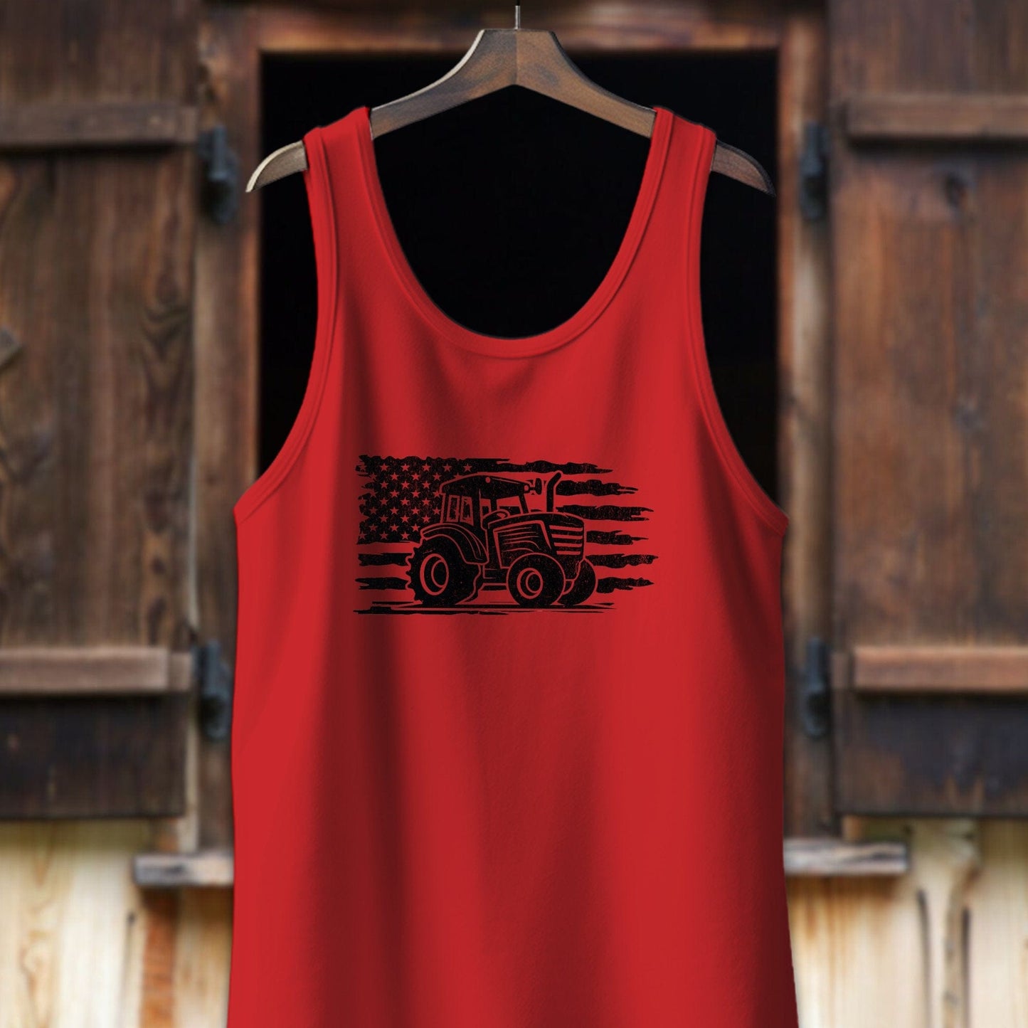 Unisex Shirt Adult Tank Top / XS / Red Vintage American Flag Tractor Shirt