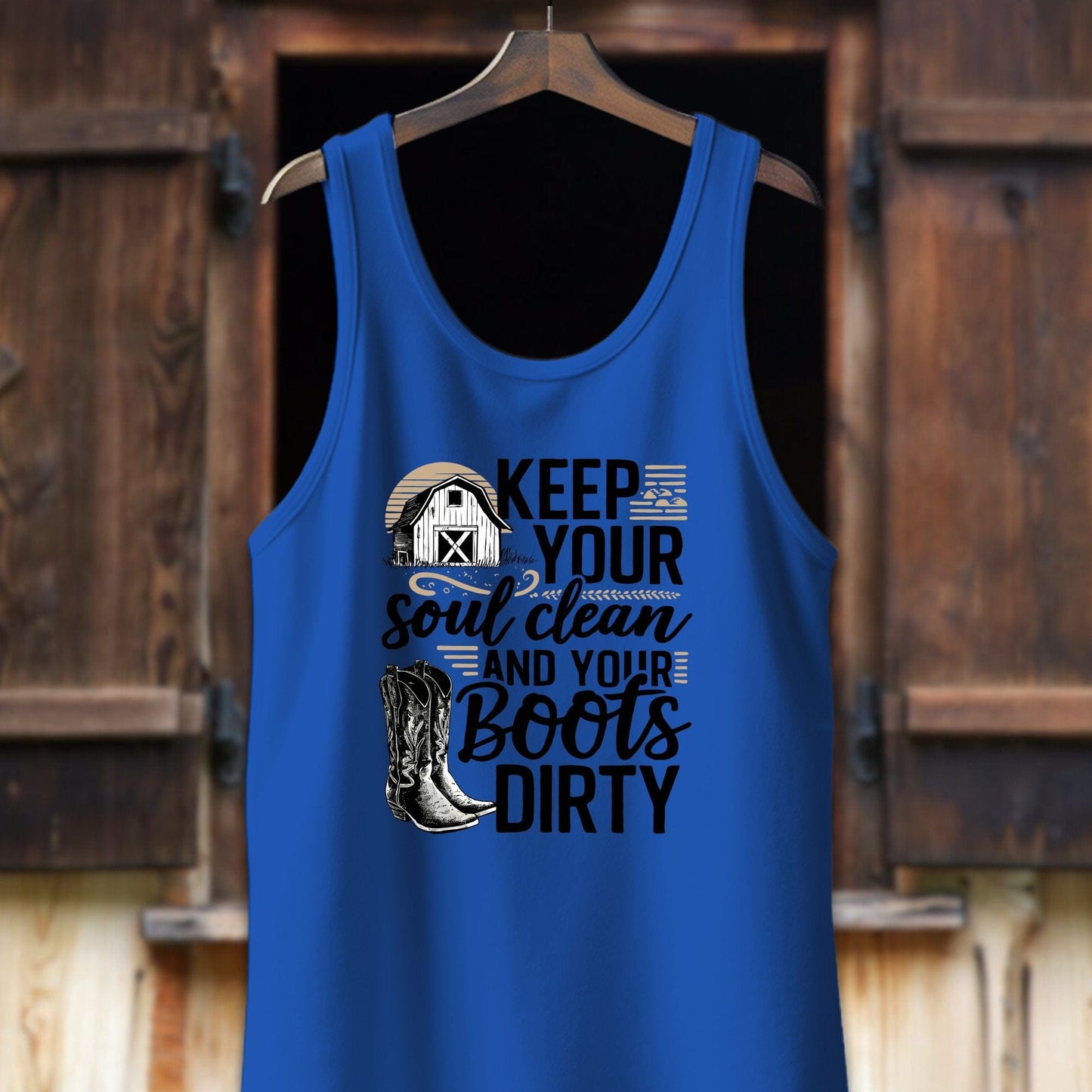 Unisex Shirt Adult Tank Top / XS / True Royal Clean Soul and Dirty Boots Shirt