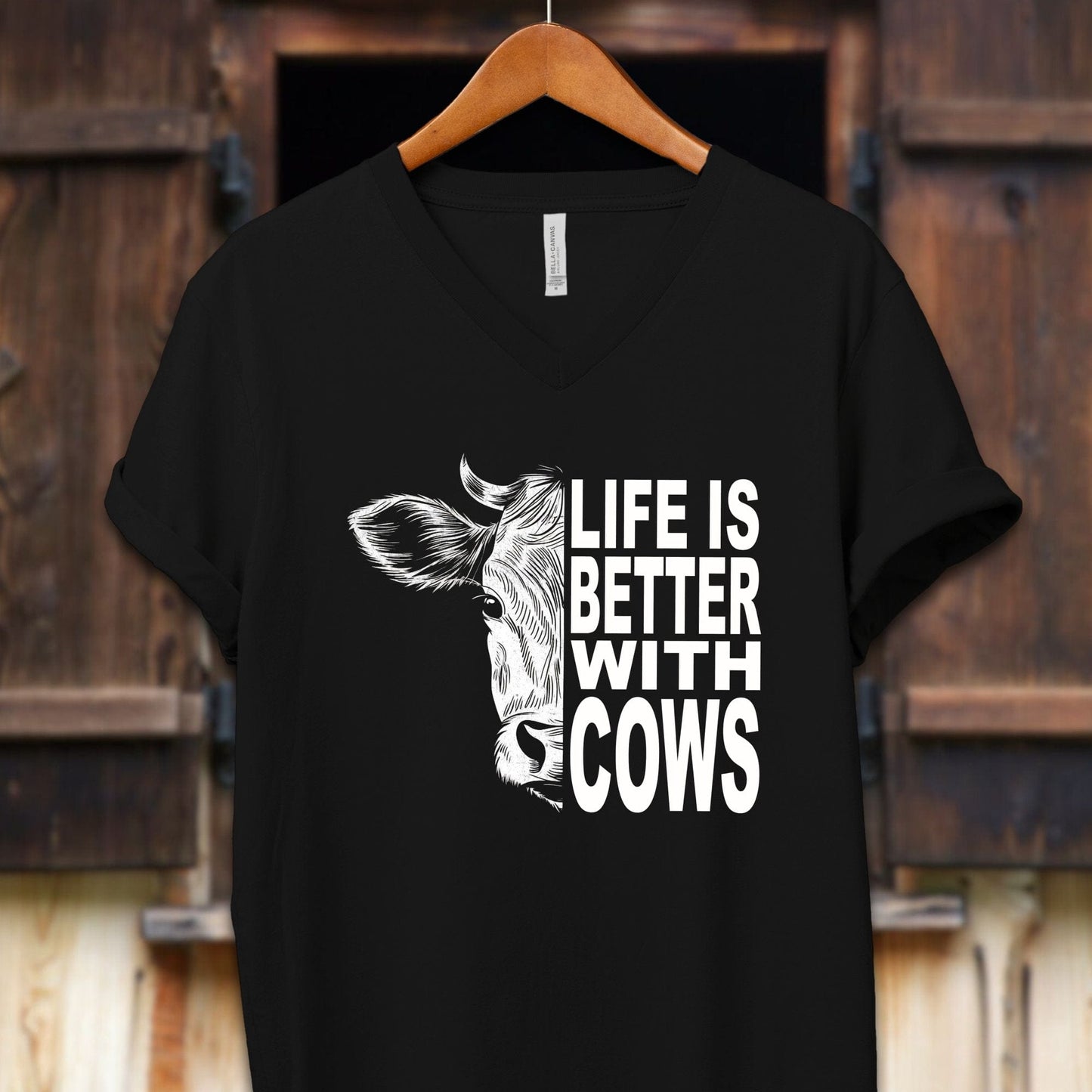 Unisex Shirt Adult V-neck / S / Black Life Is Better With Cows Shirt