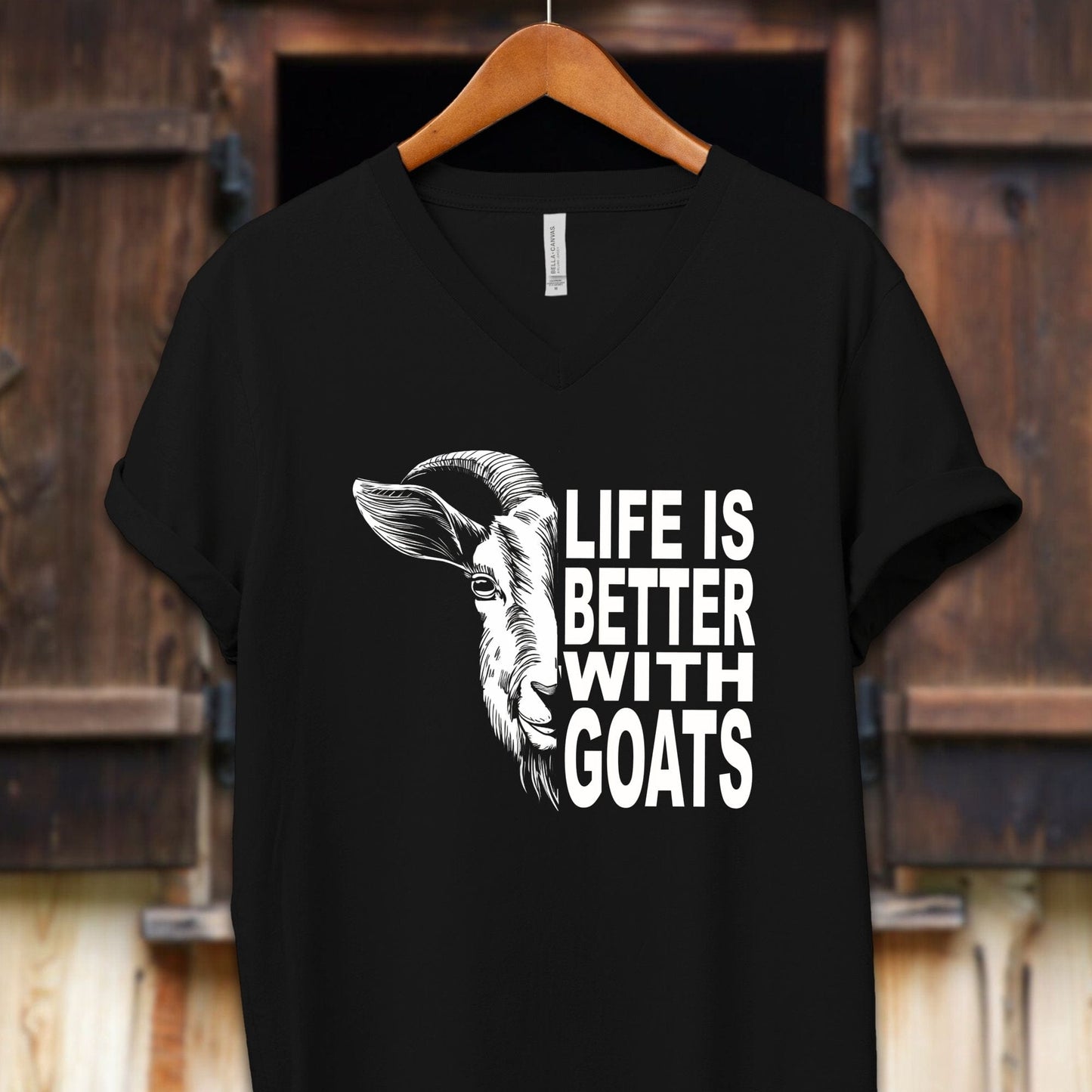 Unisex Shirt Adult V-neck / S / Black Life Is Better With Goats Shirt