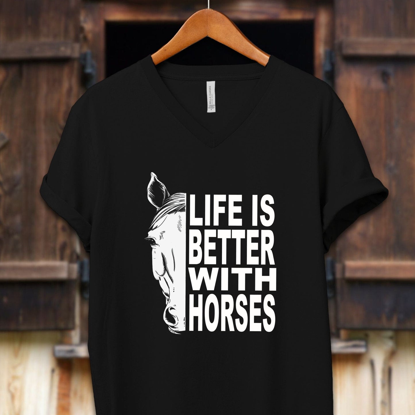 Unisex Shirt Adult V-neck / S / Black Life Is Better With Horses Shirt