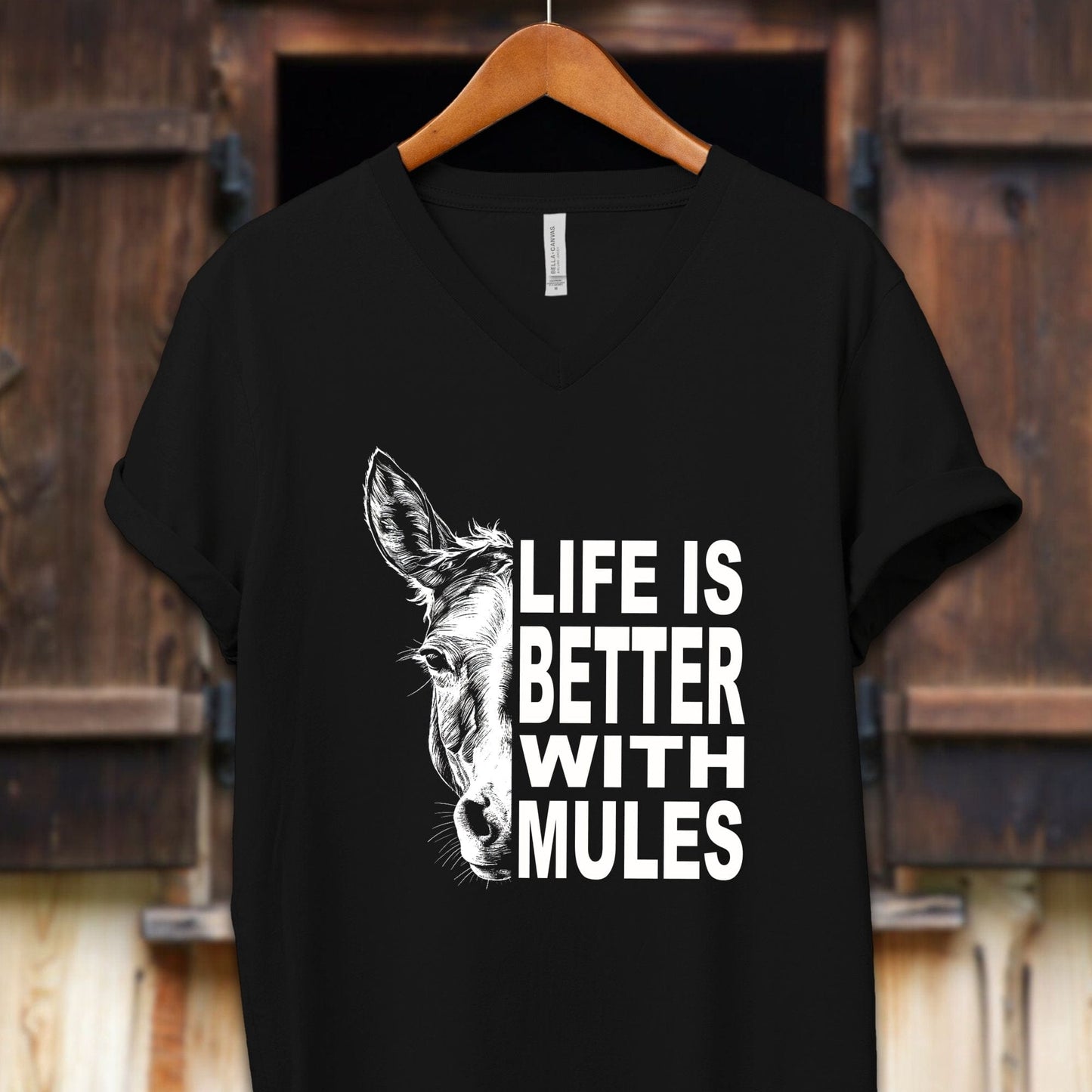 Unisex Shirt Adult V-neck / S / Black Life Is Better With Mules Shirt