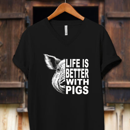 Unisex Shirt Adult V-neck / S / Black Life is Better with Pigs Shirt