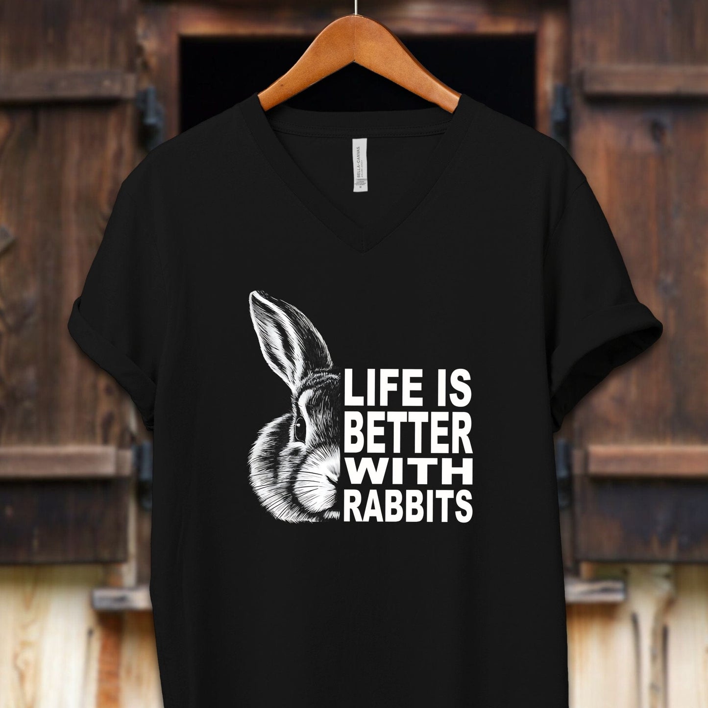 Unisex Shirt Adult V-neck / S / Black Life Is Better With Rabbits Shirt