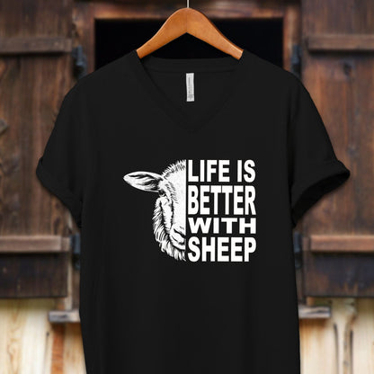 Unisex Shirt Adult V-neck / S / Black Life Is Better With Sheep Shirt