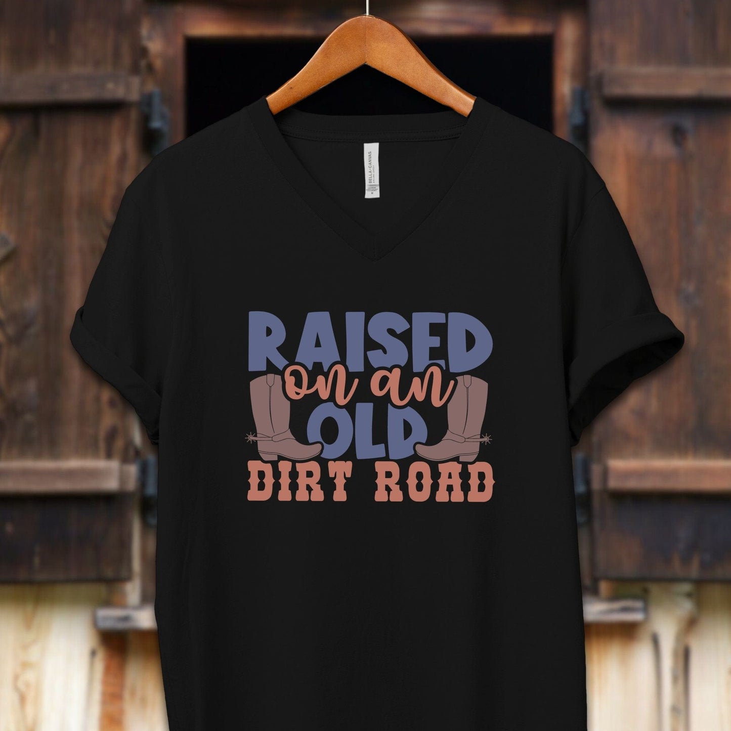 Unisex Shirt Adult V-neck / S / Black Raised on an Old Dirt Road Shirt