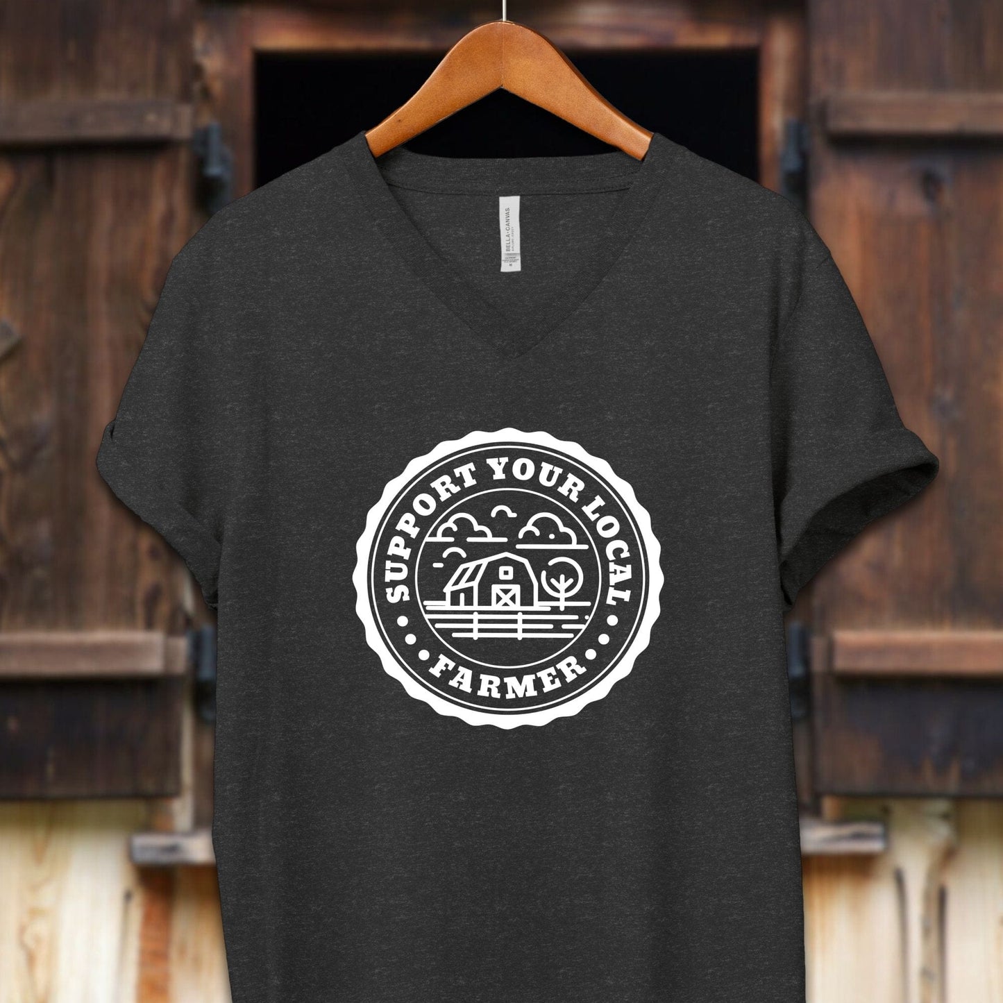 Unisex Shirt Adult V-neck / S / Dark Grey Heather Support Your Local Farmer Shirt