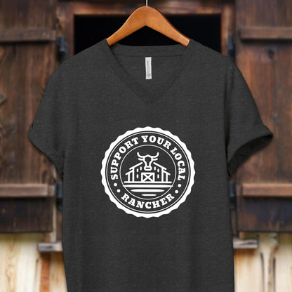 Unisex Shirt Adult V-neck / S / Dark Grey Heather Support Your Local Rancher Shirt