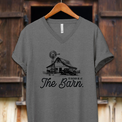 Unisex Shirt Adult V-neck / S / Deep Heather I'd Rather Be At The Barn Shirt