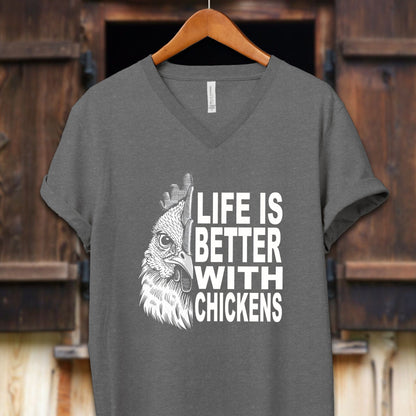 Unisex Shirt Adult V-neck / S / Deep Heather Life Is Better With Chickens Shirt