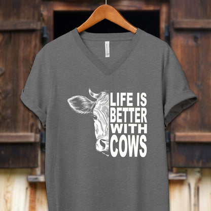 Unisex Shirt Adult V-neck / S / Deep Heather Life Is Better With Cows Shirt