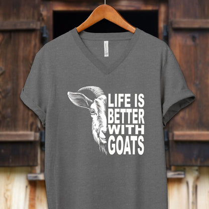 Unisex Shirt Adult V-neck / S / Deep Heather Life Is Better With Goats Shirt