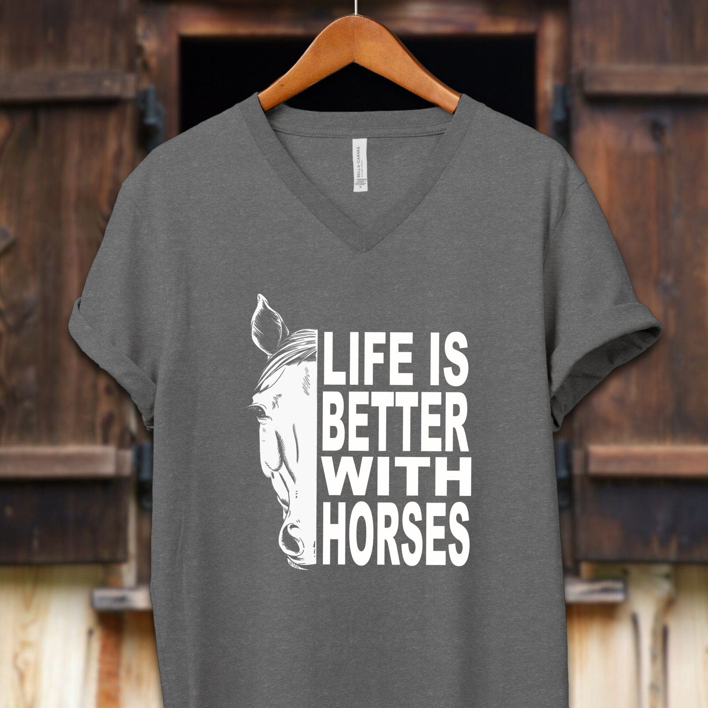 Unisex Shirt Adult V-neck / S / Deep Heather Life Is Better With Horses Shirt