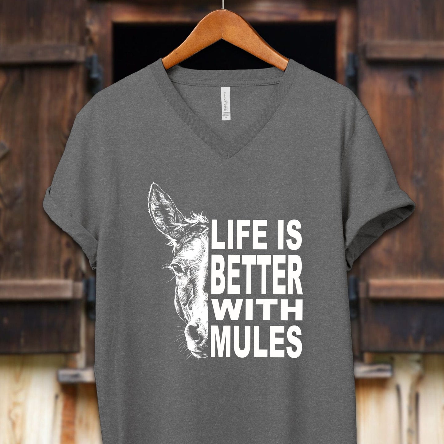 Unisex Shirt Adult V-neck / S / Deep Heather Life Is Better With Mules Shirt