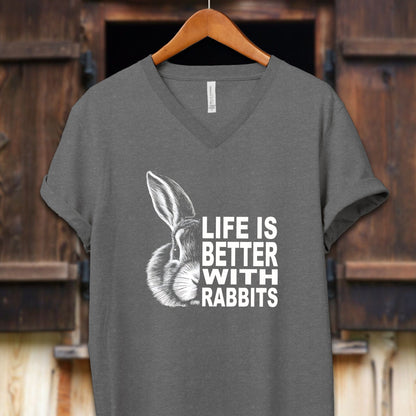 Unisex Shirt Adult V-neck / S / Deep Heather Life Is Better With Rabbits Shirt