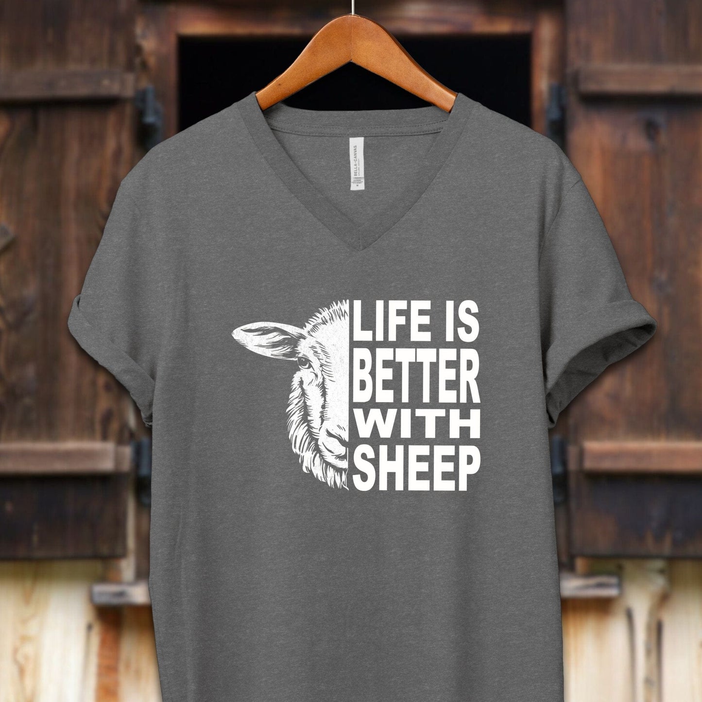 Unisex Shirt Adult V-neck / S / Deep Heather Life Is Better With Sheep Shirt