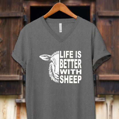 Unisex Shirt Adult V-neck / S / Deep Heather Life Is Better With Sheep Shirt