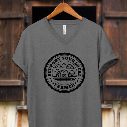 Unisex Shirt Adult V-neck / S / Deep Heather Support Your Local Farmer Shirt