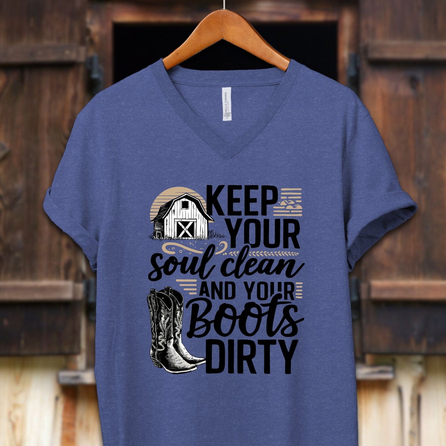 Unisex Shirt Adult V-neck / S / Heather True Royal Clean Soul and Dirty Boots Shirt