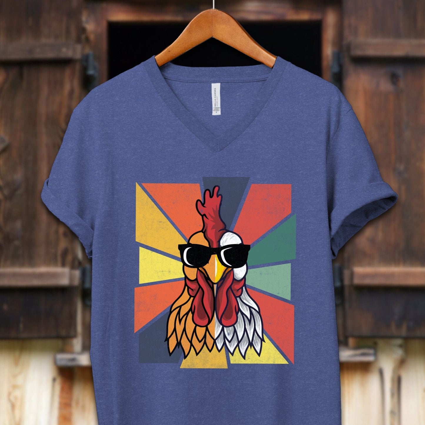 Unisex Shirt Adult V-neck / S / Heather True Royal Cool Rooster Shirt