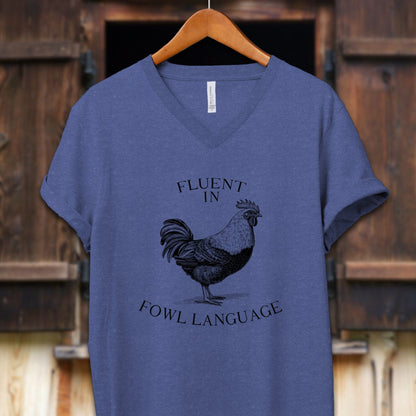 Unisex Shirt Adult V-neck / S / Heather True Royal Fluent in Fowl Language Shirt