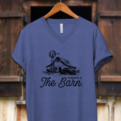 Unisex Shirt Adult V-neck / S / Heather True Royal I'd Rather Be At The Barn Shirt