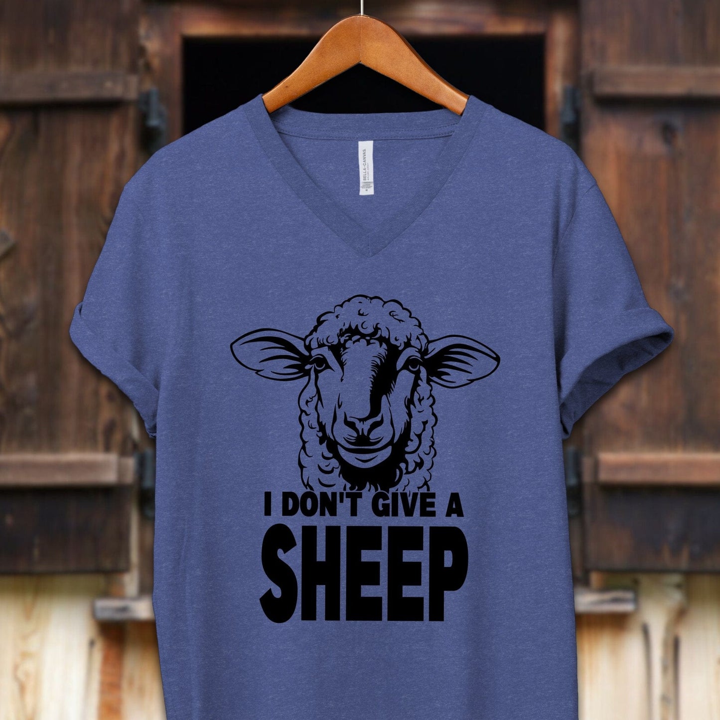 Unisex Shirt Adult V-neck / S / Heather True Royal I Don't Give A Sheep Shirt