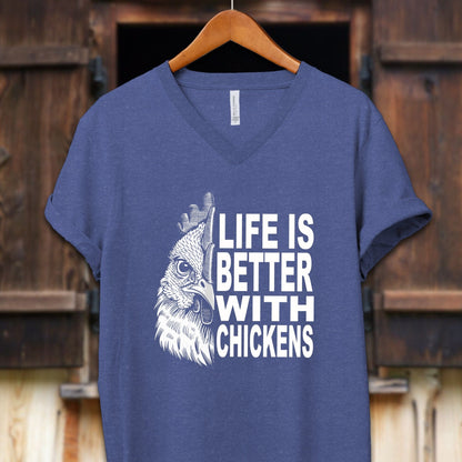 Unisex Shirt Adult V-neck / S / Heather True Royal Life Is Better With Chickens Shirt