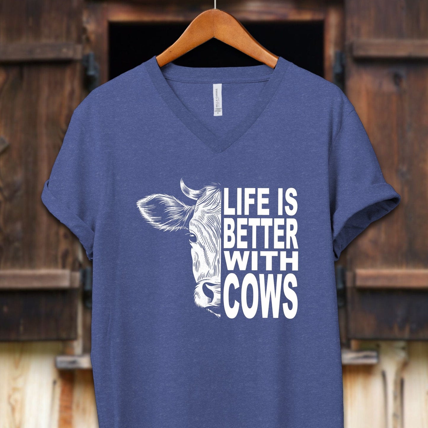 Unisex Shirt Adult V-neck / S / Heather True Royal Life Is Better With Cows Shirt