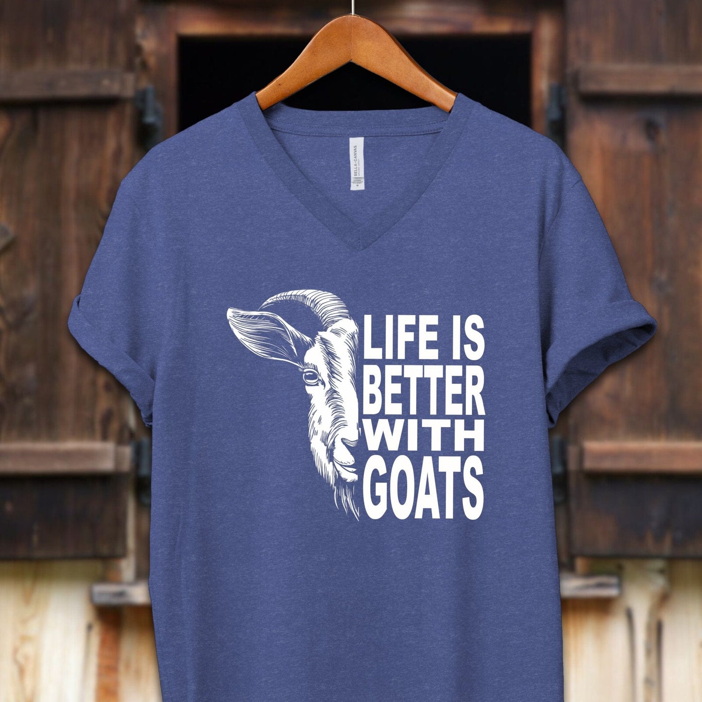 Unisex Shirt Adult V-neck / S / Heather True Royal Life Is Better With Goats Shirt