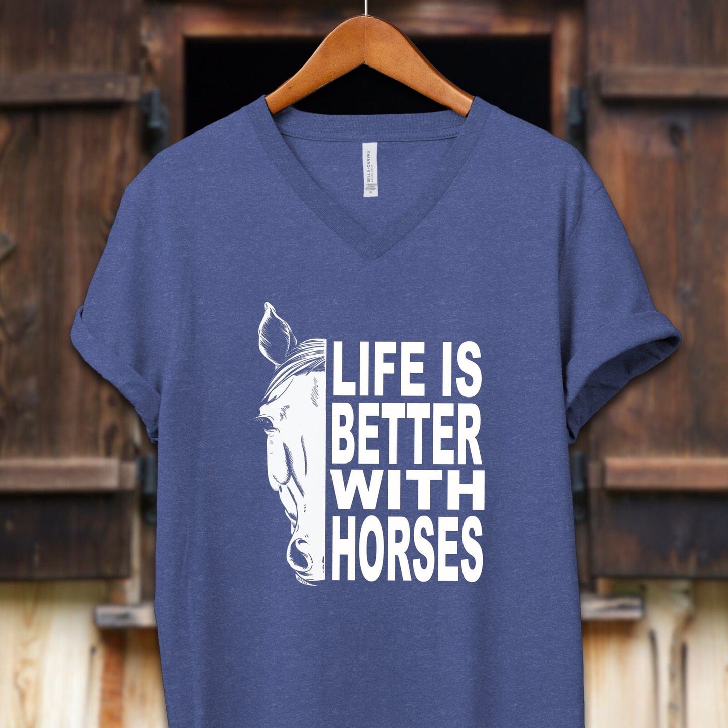 Unisex Shirt Adult V-neck / S / Heather True Royal Life Is Better With Horses Shirt