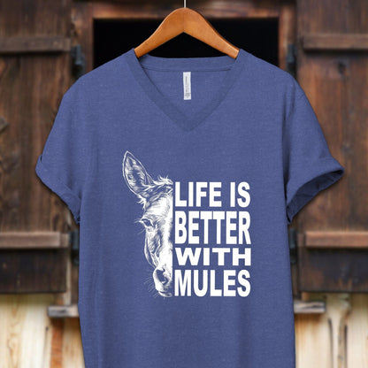 Unisex Shirt Adult V-neck / S / Heather True Royal Life Is Better With Mules Shirt